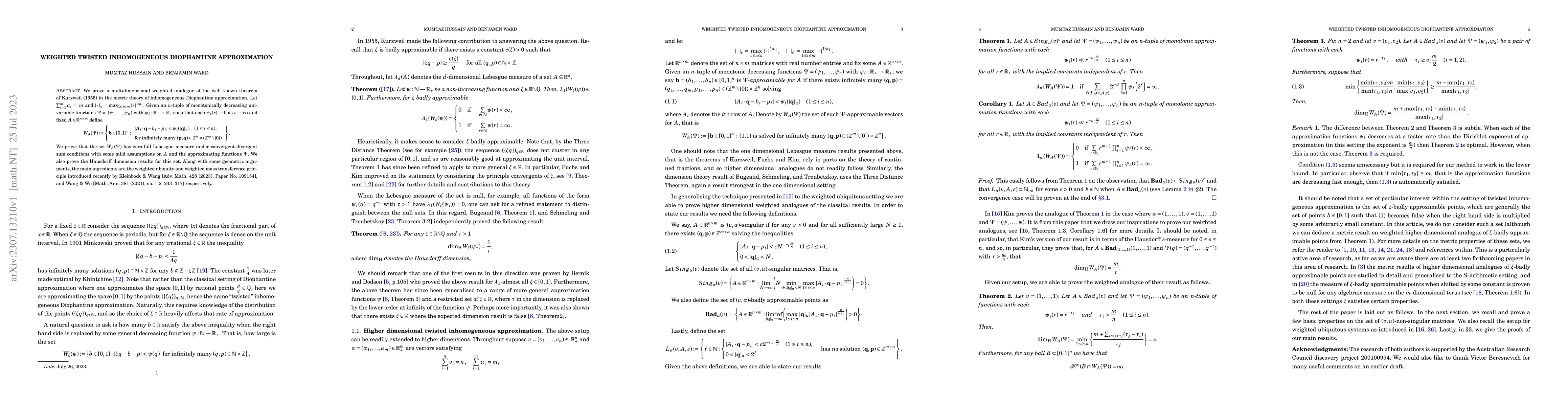 Thumbnail for Weighted twisted inhomogeneous Diophantine approximation