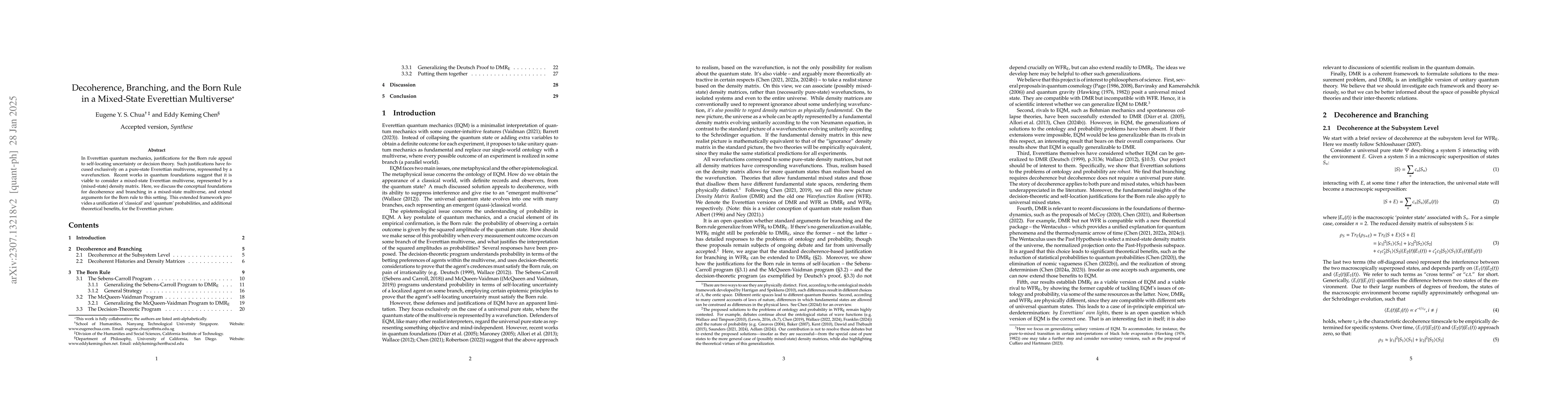 Thumbnail for Decoherence, Branching, and the Born Rule in a Mixed-State Everettian
  Multiverse
