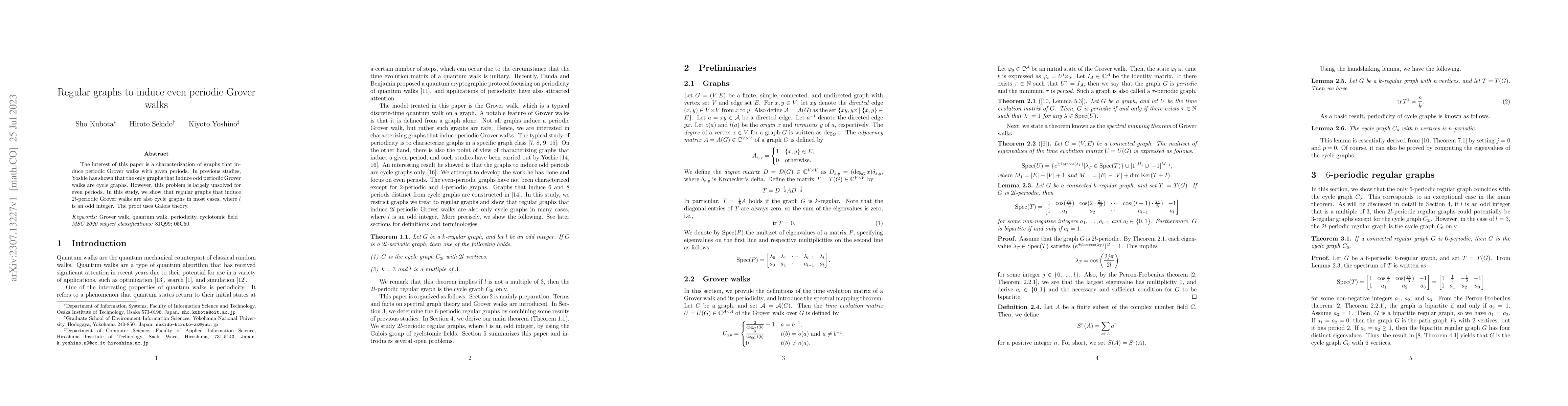 Thumbnail for Regular graphs to induce even periodic Grover walks