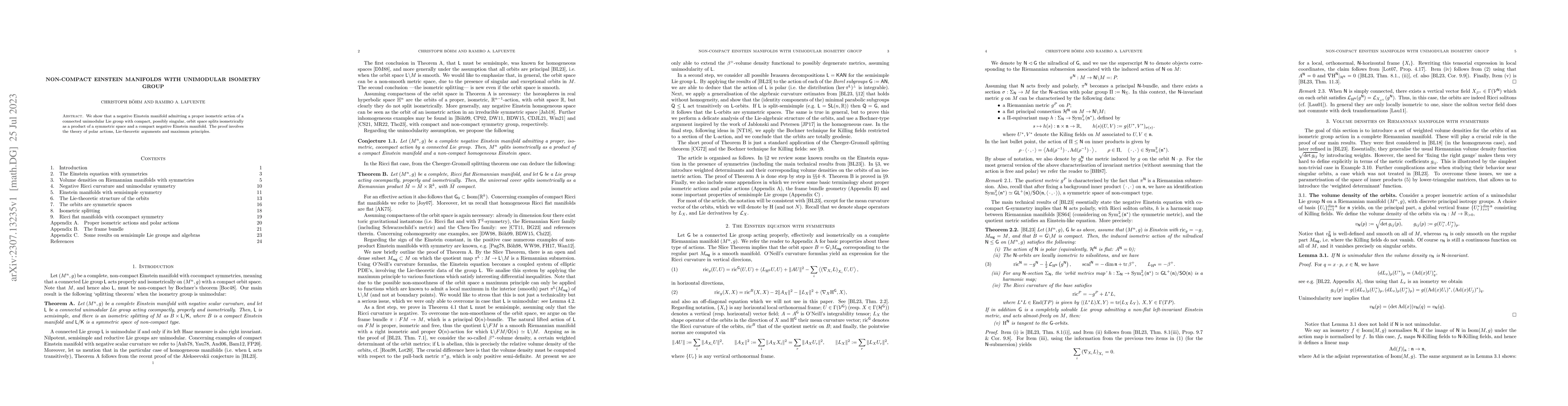 Thumbnail for Non-compact Einstein manifolds with unimodular isometry group