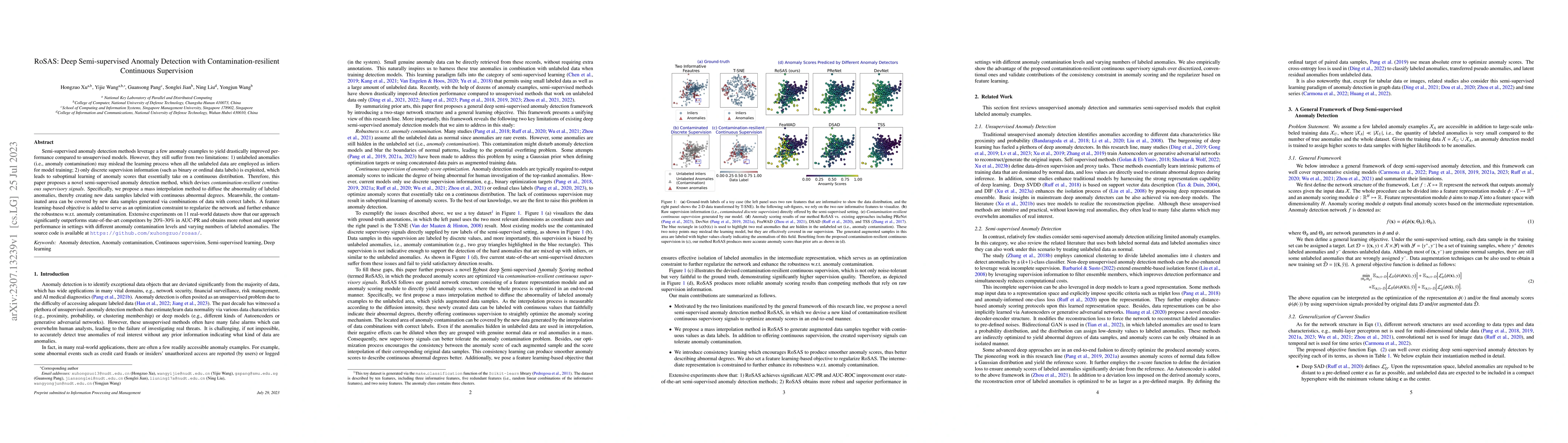 Thumbnail for RoSAS: Deep Semi-Supervised Anomaly Detection with
  Contamination-Resilient Continuous Supervision