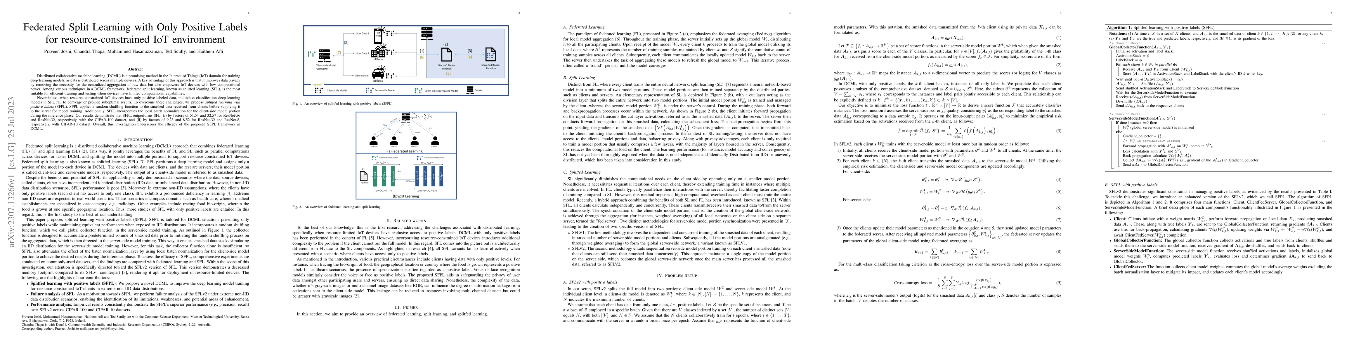 Thumbnail for Federated Split Learning with Only Positive Labels for
  resource-constrained IoT environment