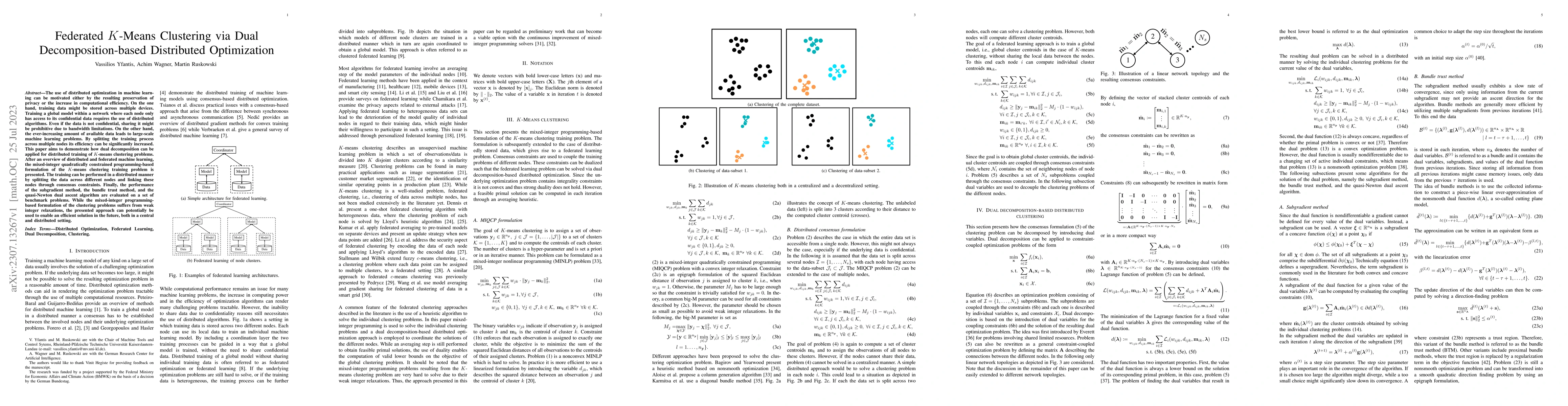 Thumbnail for Federated K-Means Clustering via Dual Decomposition-based Distributed
  Optimization