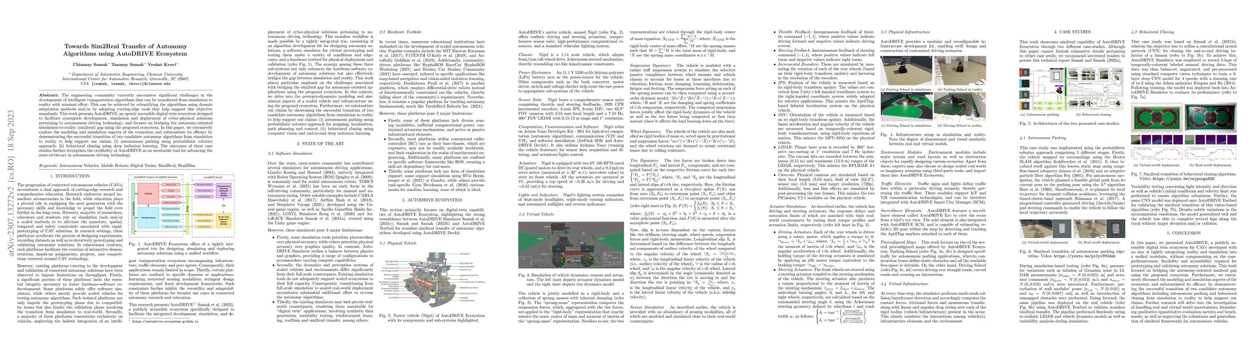 Thumbnail for Towards Sim2Real Transfer of Autonomy Algorithms using AutoDRIVE
  Ecosystem