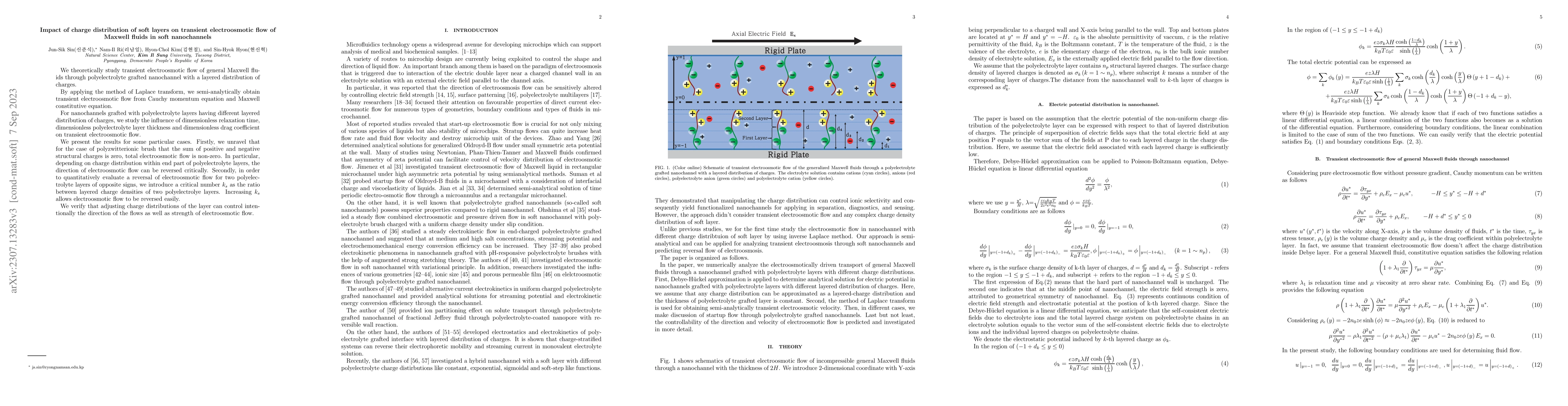 Thumbnail for Impact of charge distribution of soft layers on transient electroosmotic
  flow of Maxwell fluids in soft nanochannels