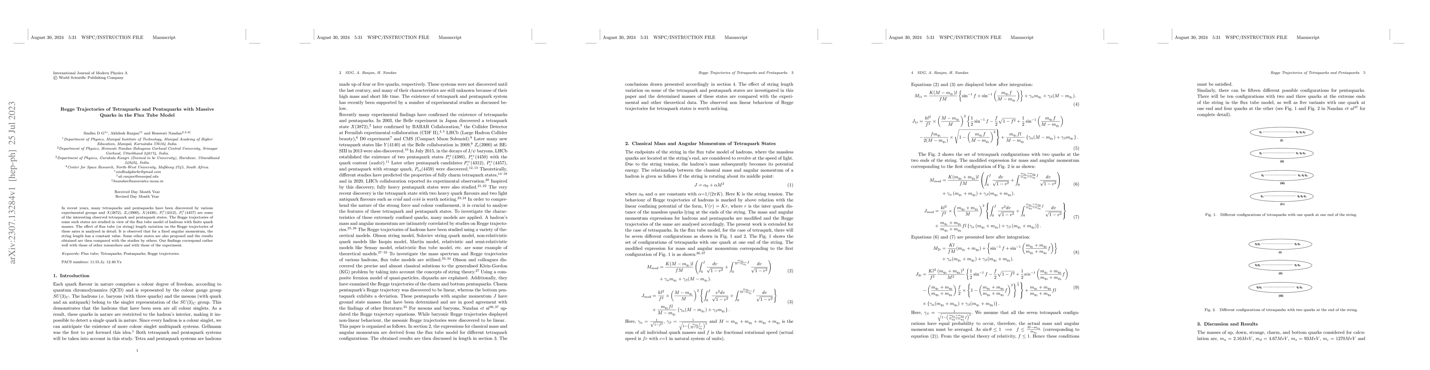 Thumbnail for Regge Trajectories of Tetraquarks and Pentaquarks with Massive Quarks in
  the Flux Tube Model