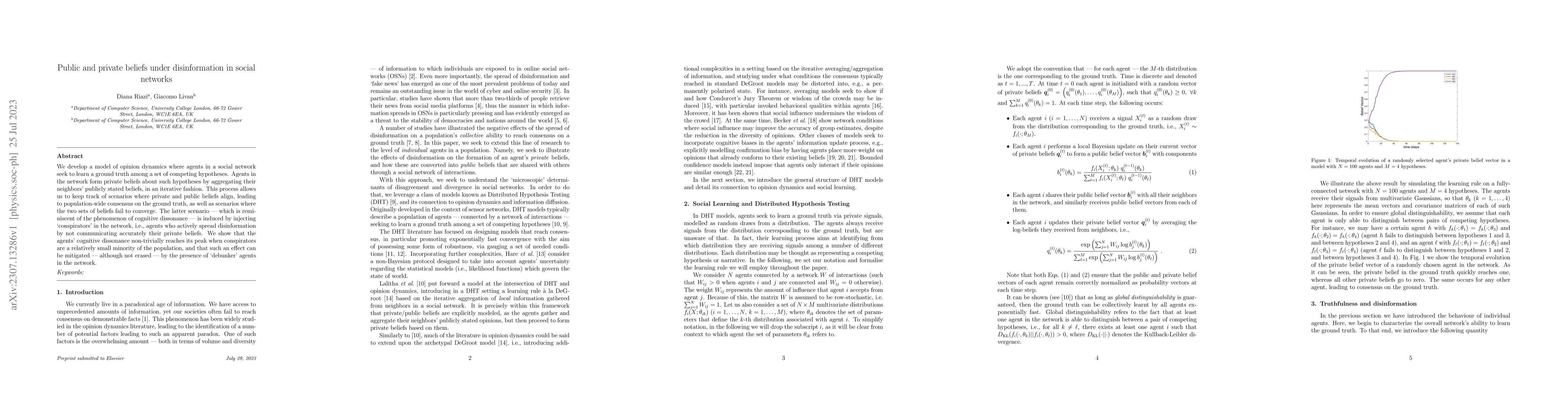 Thumbnail for Public and private beliefs under disinformation in social networks
