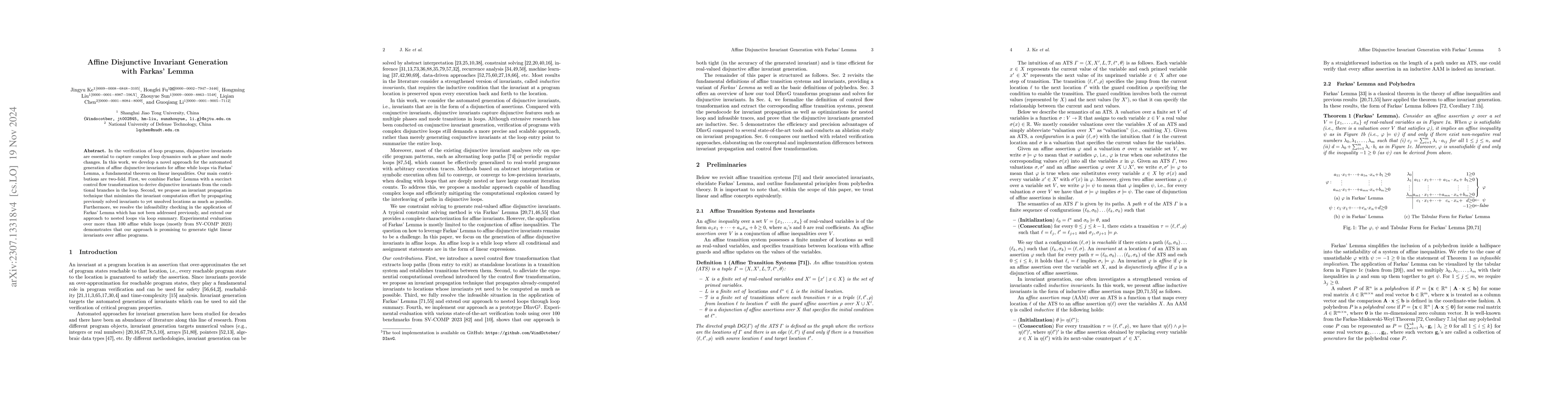 Thumbnail for Affine Disjunctive Invariant Generation with Farkas' Lemma