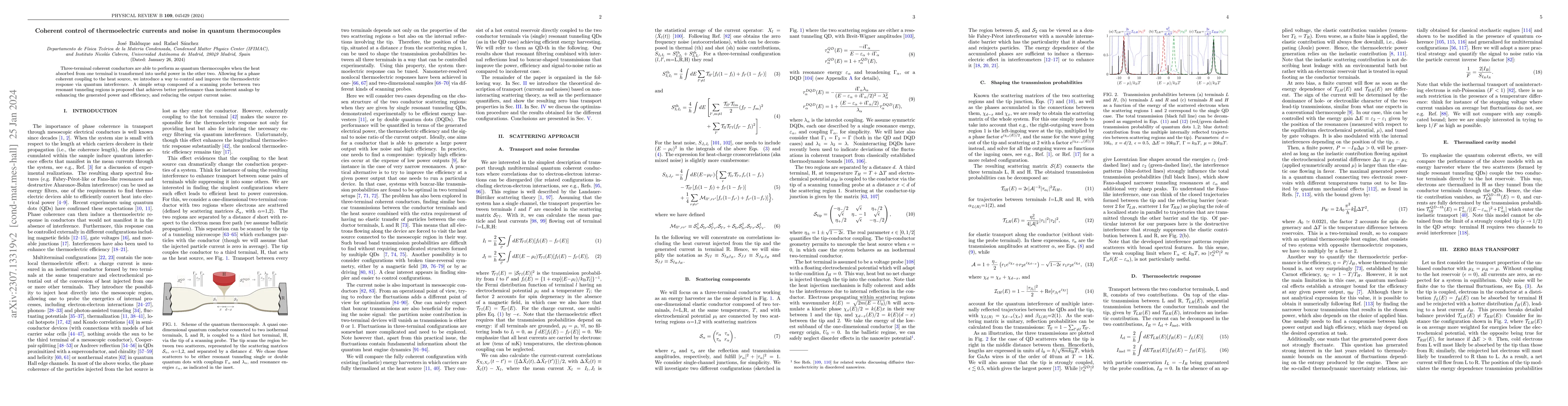 Thumbnail for Coherent control of thermoelectric currents and noise in quantum
  thermocouples