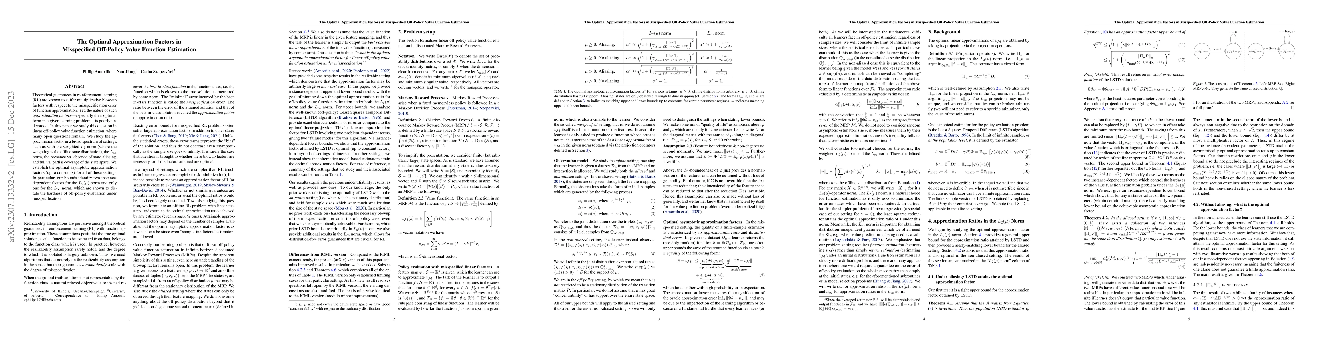Thumbnail for The Optimal Approximation Factors in Misspecified Off-Policy Value
  Function Estimation