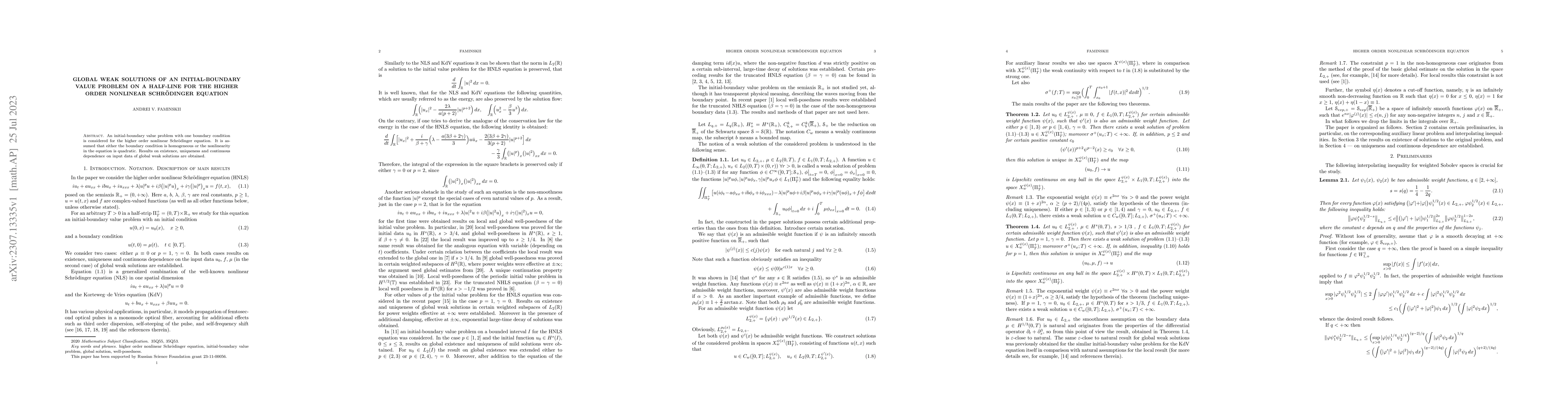 Thumbnail for Global weak solutions of an initial-boundary value problem on a
  half-line for the higher order nonlinear Schr\"{o}dinger equation
