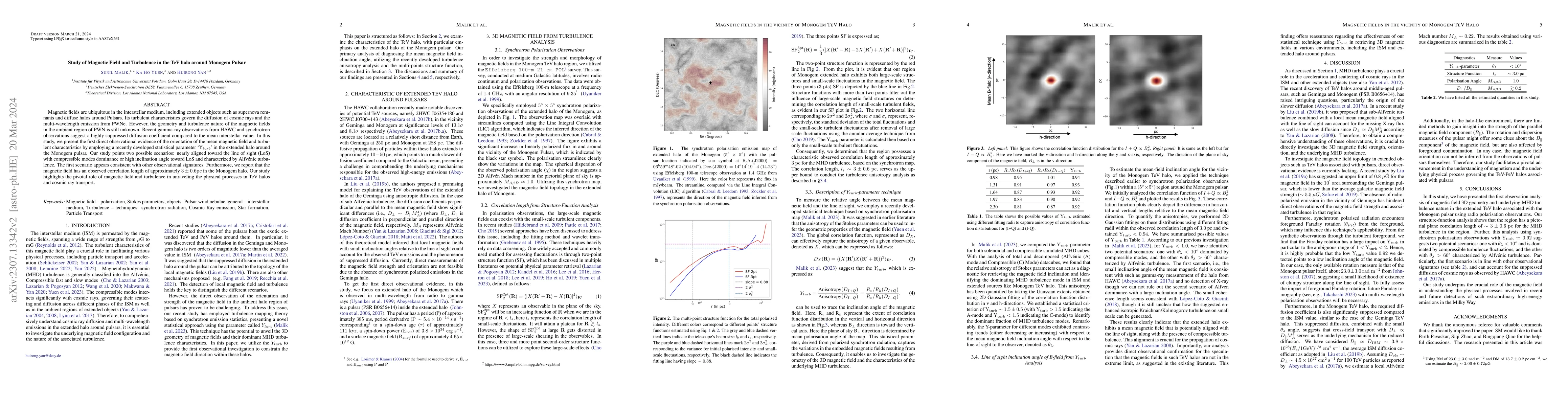 Thumbnail for Study of Magnetic Field and Turbulence in the TeV halo around Monogem
  Pulsar