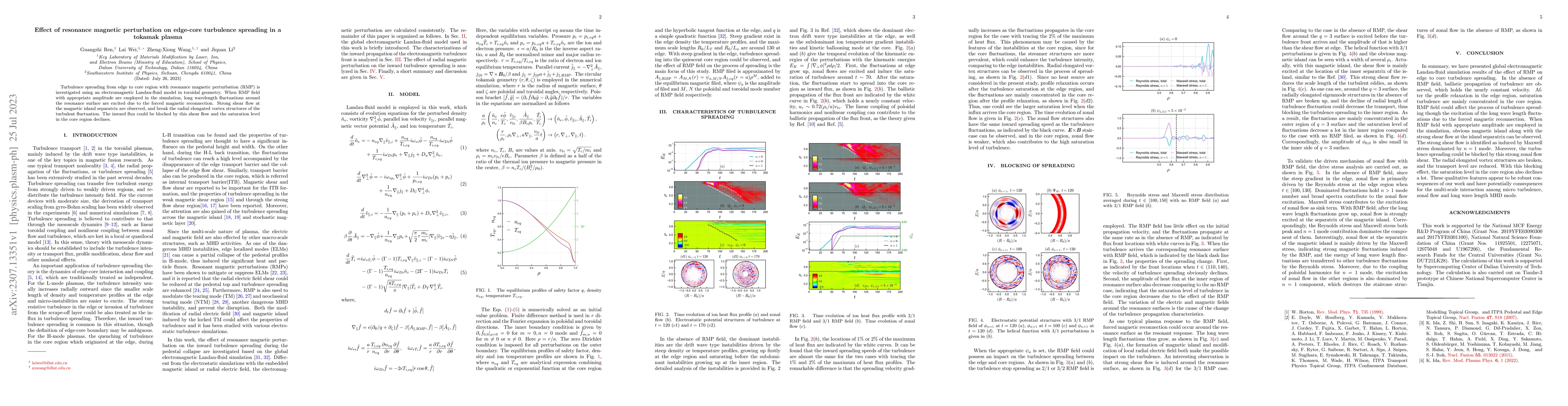 Thumbnail for Effect of resonance magnetic perturbation on edge-core turbulence
  spreading in a tokamak plasma