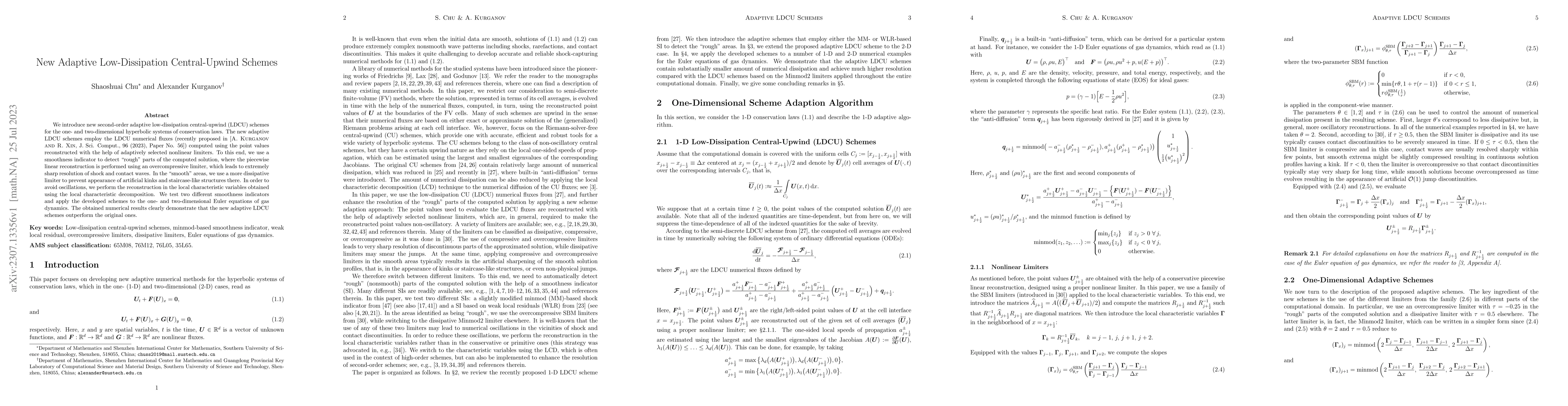 Thumbnail for New Adaptive Low-Dissipation Central-Upwind Schemes
