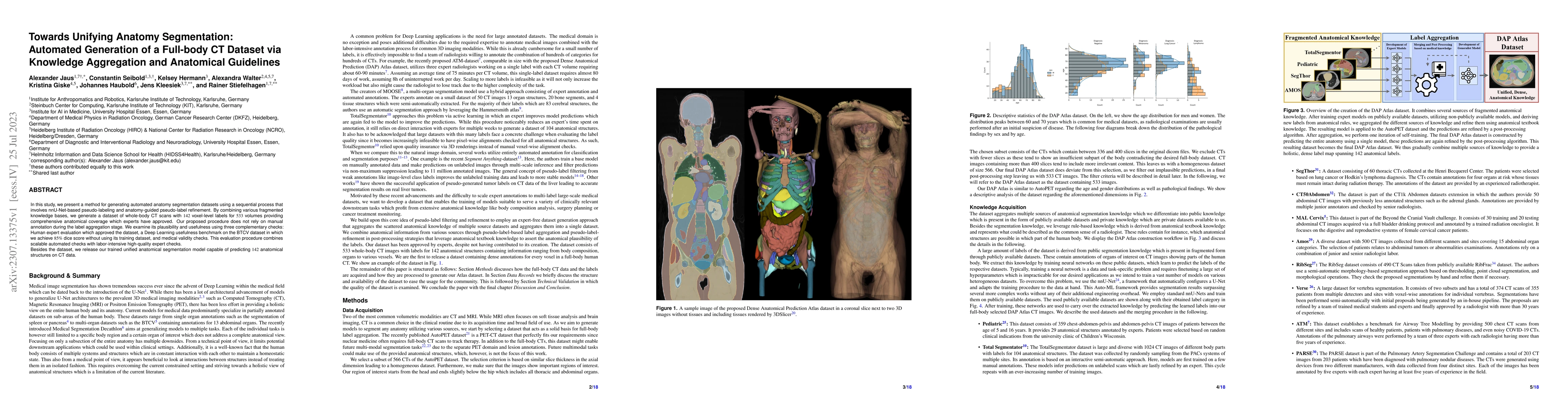 Thumbnail for Towards Unifying Anatomy Segmentation: Automated Generation of a
  Full-body CT Dataset via Knowledge Aggregation and Anatomical Guidelines
