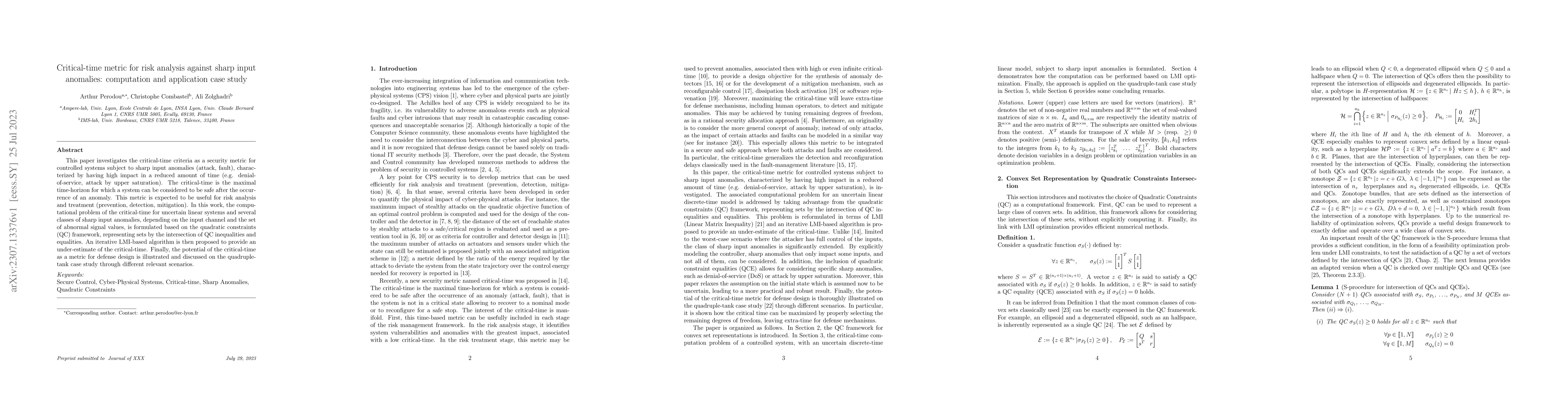 Thumbnail for Critical-time metric for risk analysis against sharp input anomalies:
  computation and application case study