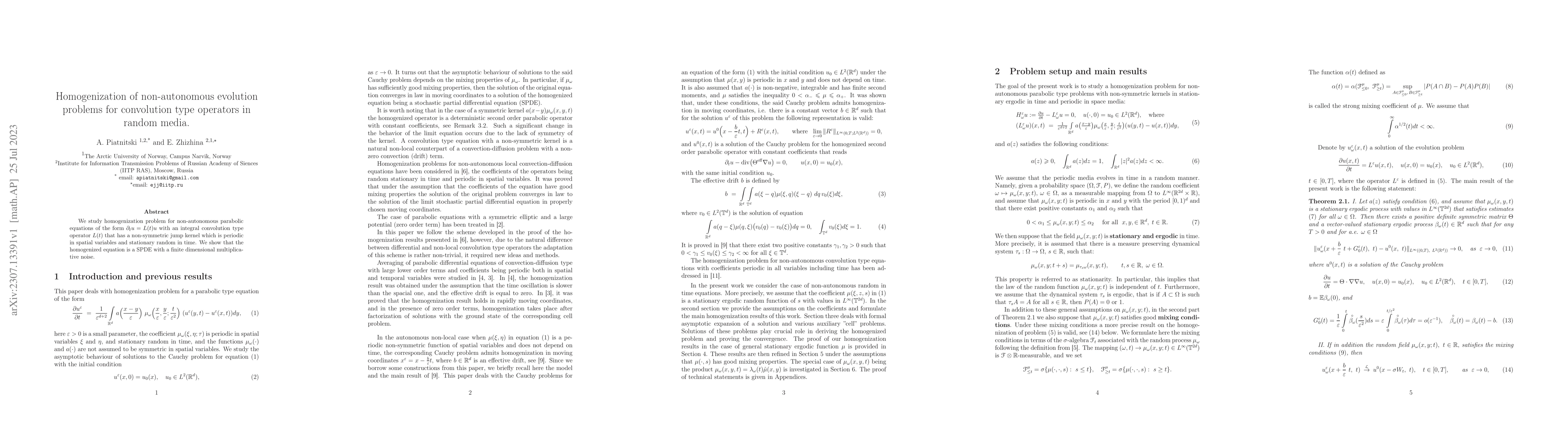Thumbnail for Homogenization of non-autonomous evolution problems for convolution type
  operators in random media