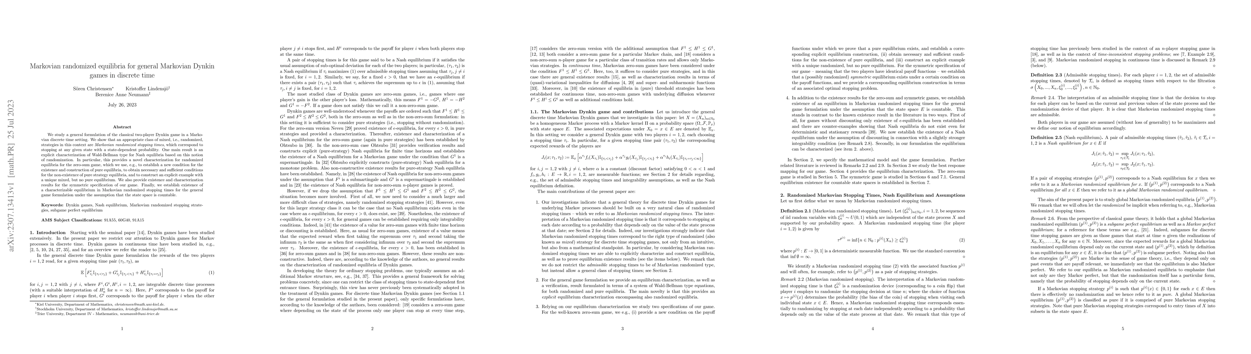Thumbnail for Markovian randomized equilibria for general Markovian Dynkin games in
  discrete time
