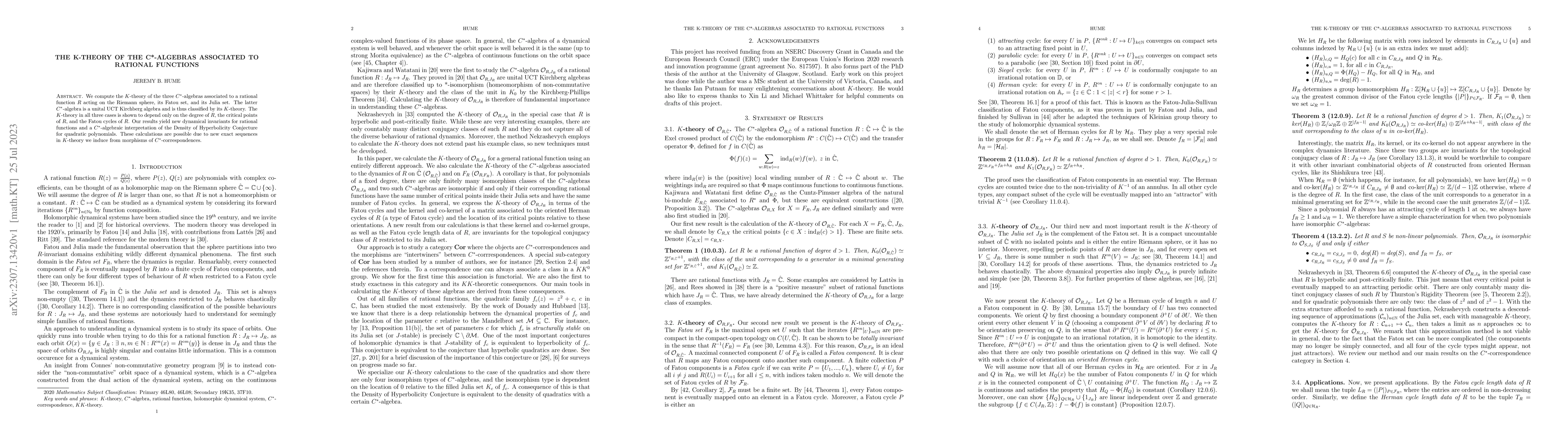 Thumbnail for The K-theory of the C*-algebras associated to rational functions