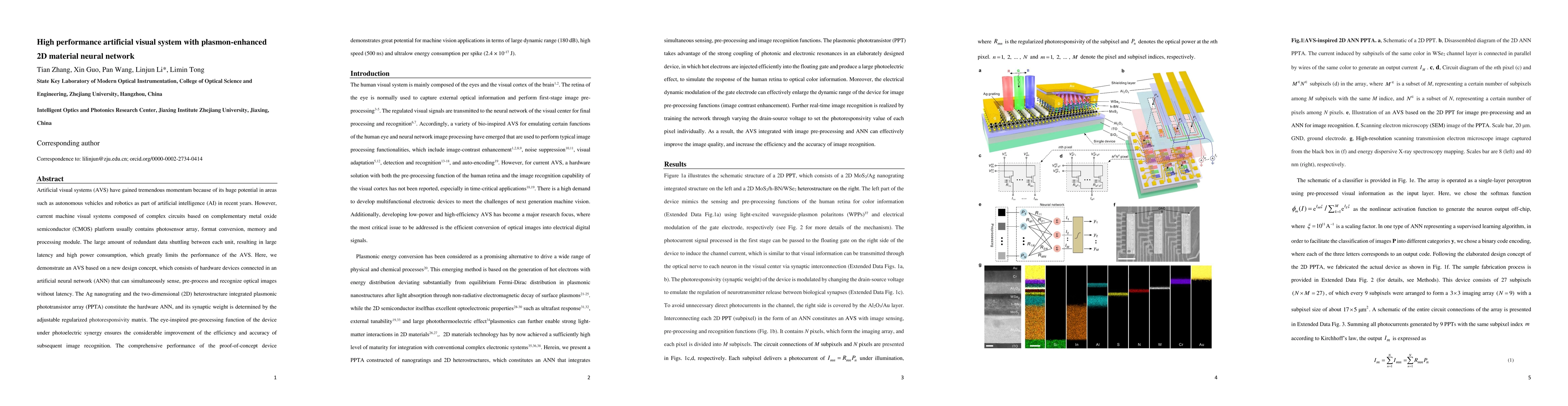 Thumbnail for High performance artificial visual system with plasmon-enhanced 2D
  material neural network