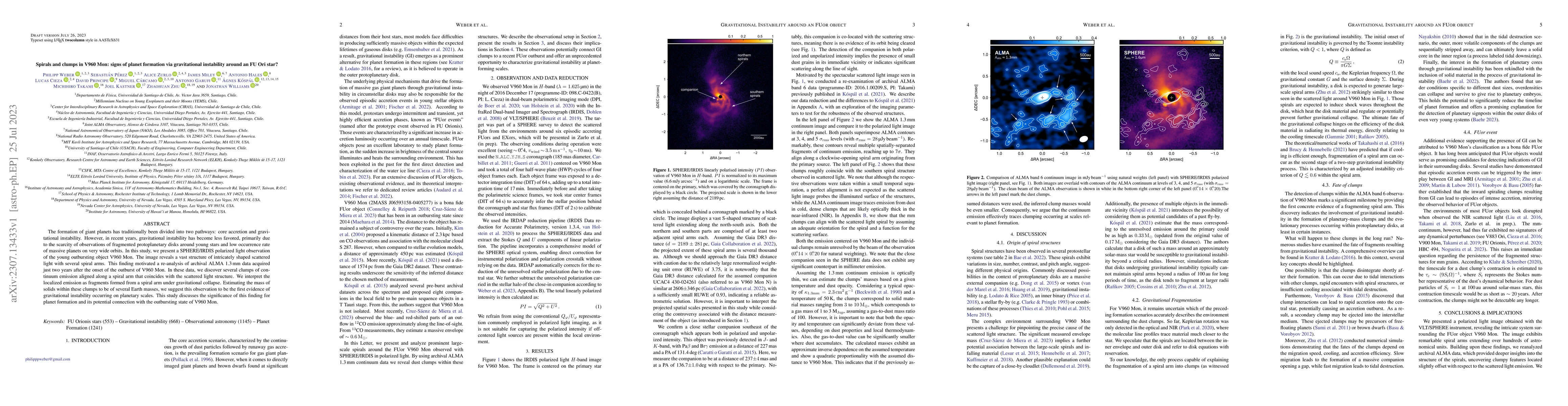 Thumbnail for Spirals and clumps in V960 Mon: signs of planet formation via
  gravitational instability around an FU Ori star?