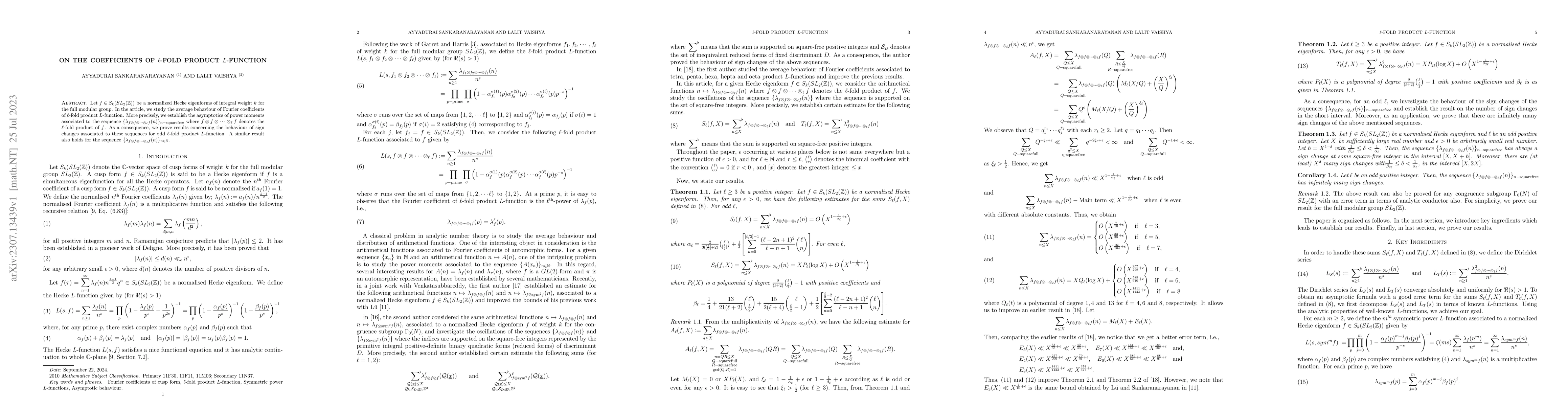 Thumbnail for On the coefficients of $\ell$-fold product $L$-function