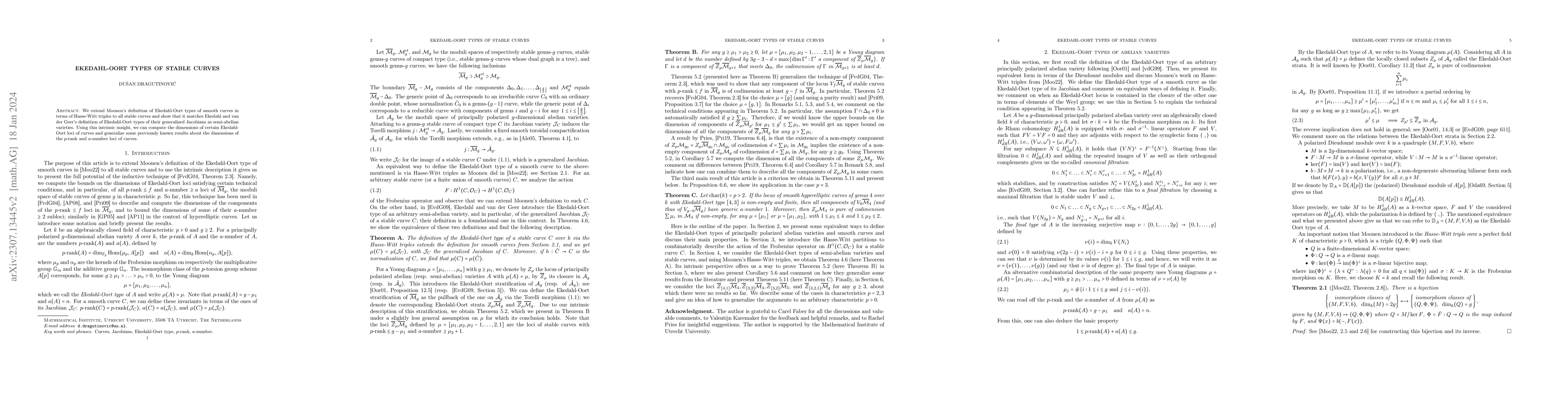 Thumbnail for Ekedahl-Oort types of stable curves