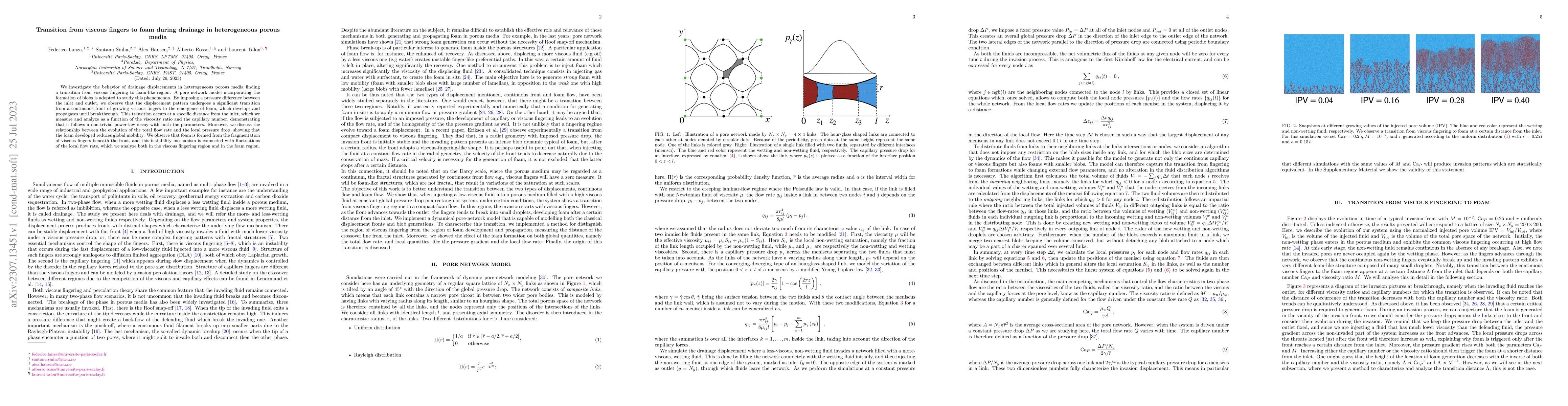 Thumbnail for Transition from viscous fingers to foam during drainage in heterogeneous
  porous media