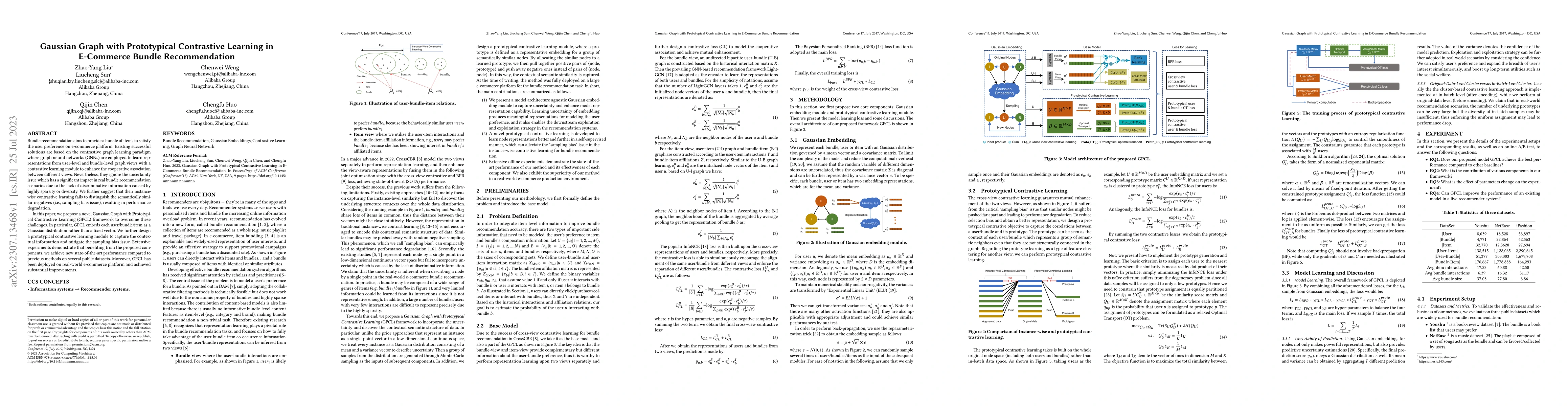 Thumbnail for Gaussian Graph with Prototypical Contrastive Learning in E-Commerce
  Bundle Recommendation