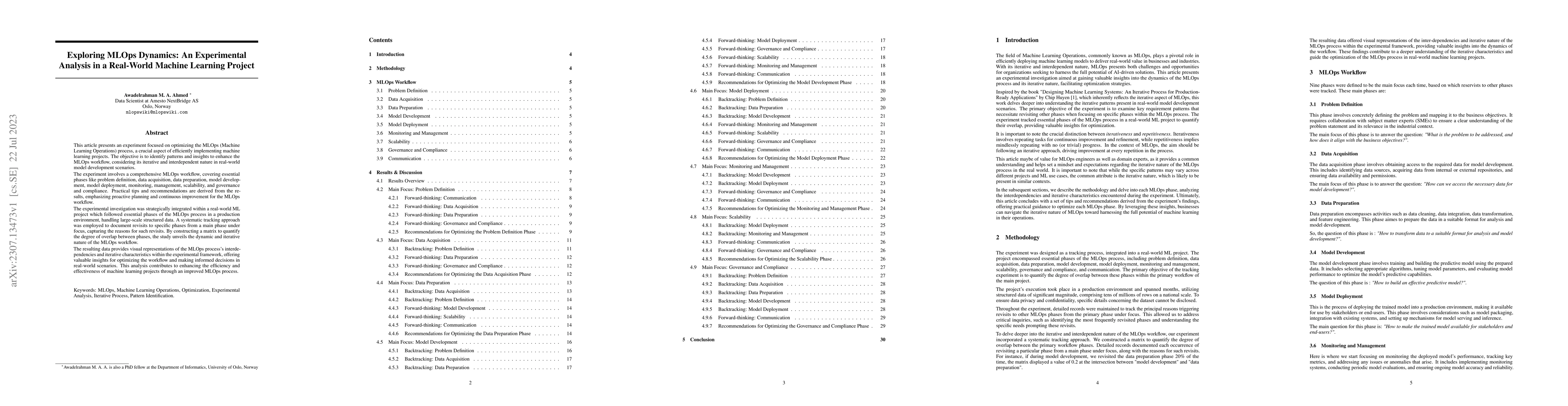 Thumbnail for Exploring MLOps Dynamics: An Experimental Analysis in a Real-World
  Machine Learning Project