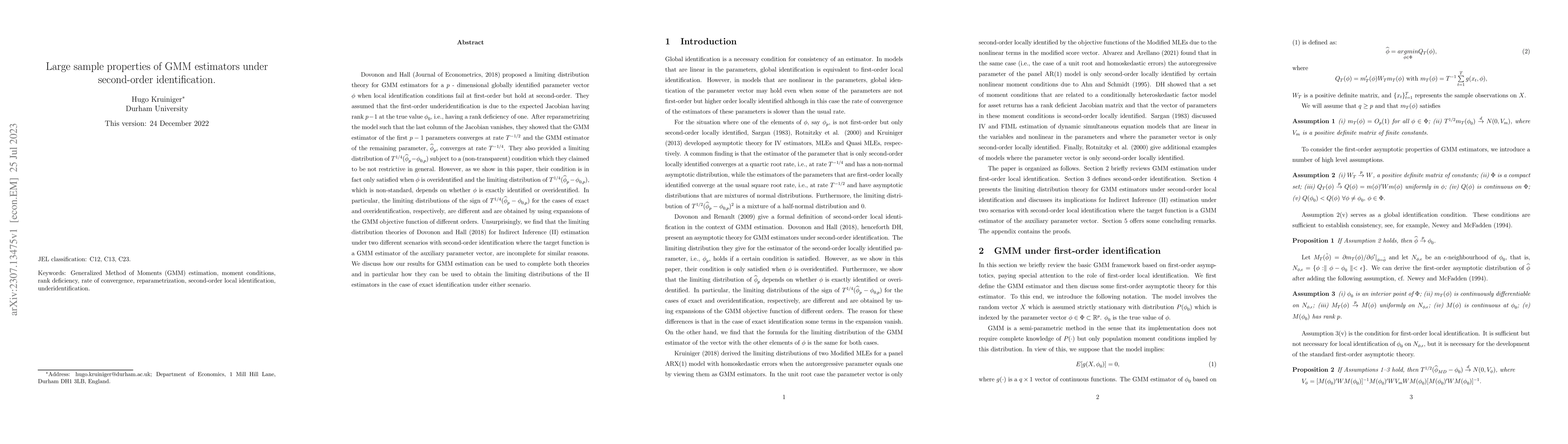 Thumbnail for Large sample properties of GMM estimators under second-order
  identification