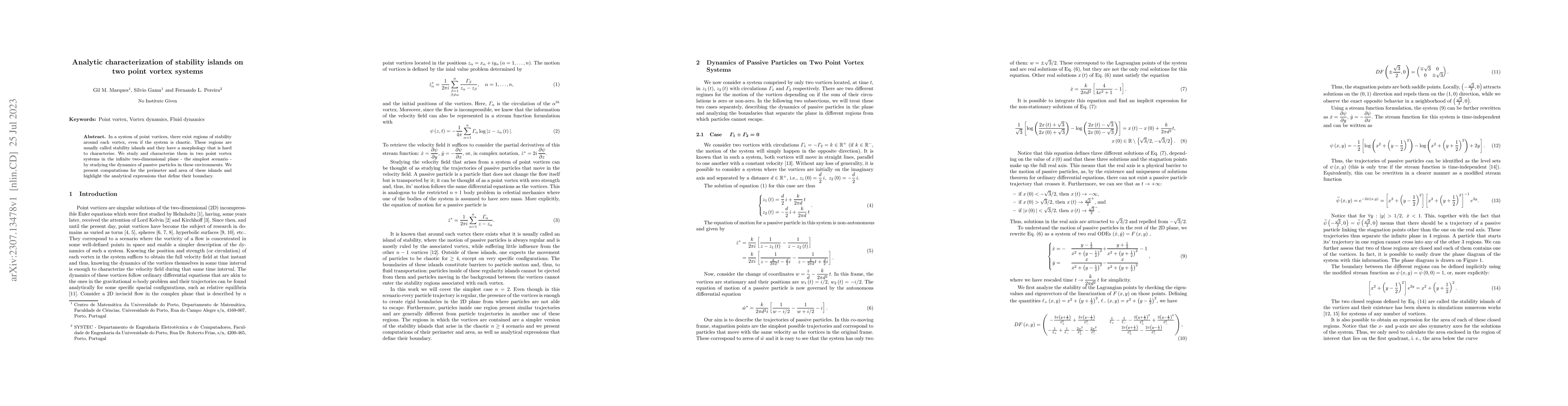 Thumbnail for Analytic characterization of stability islands on two point vortex
  systems