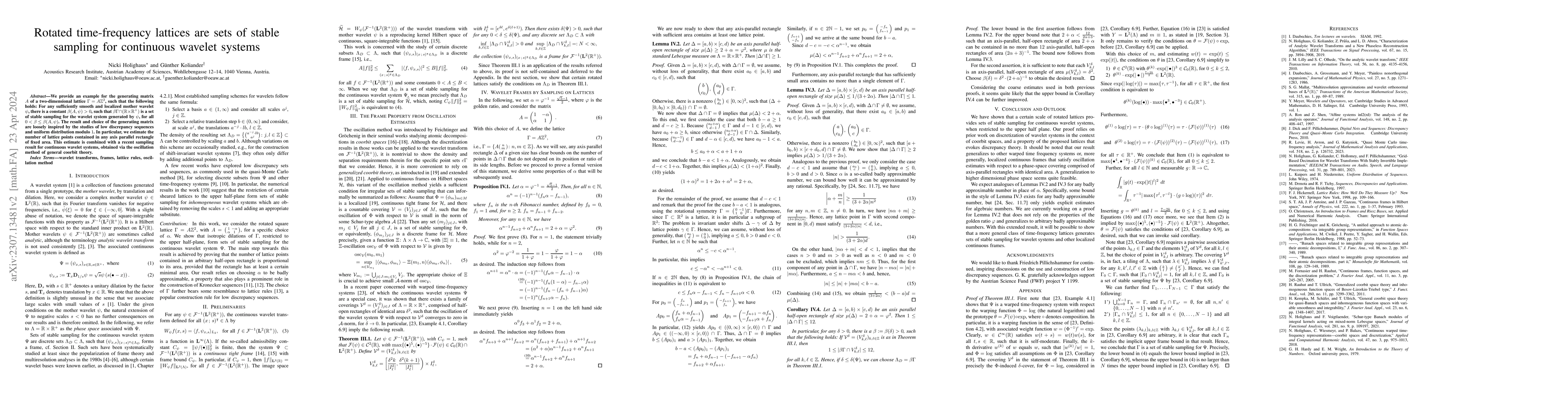 Thumbnail for Rotated time-frequency lattices are sets of stable sampling for
  continuous wavelet systems