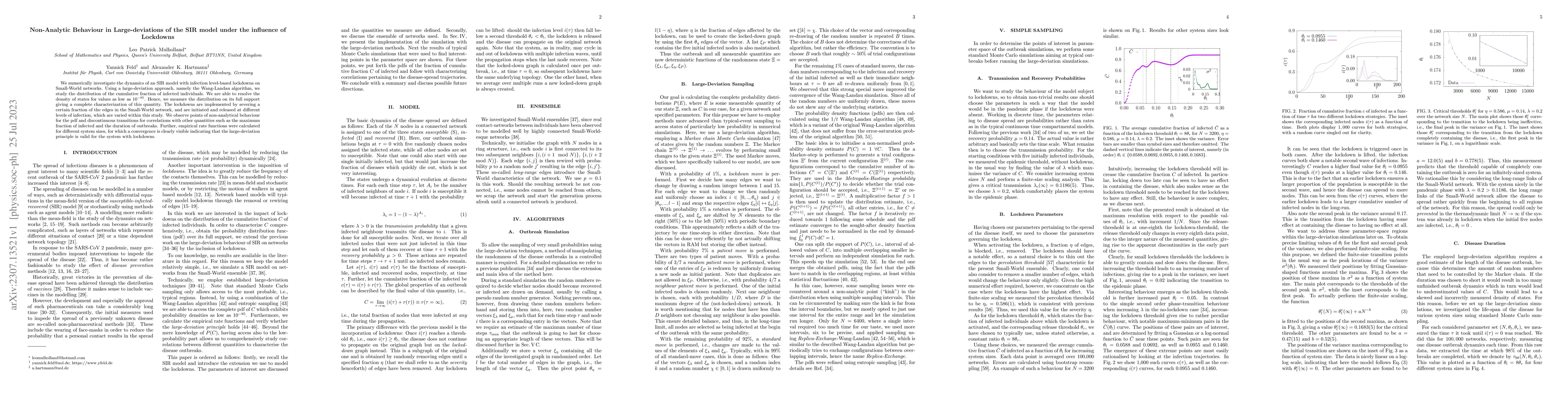Thumbnail for Non-Analytic Behaviour in Large-deviations of the SIR model under the
  influence of Lockdowns