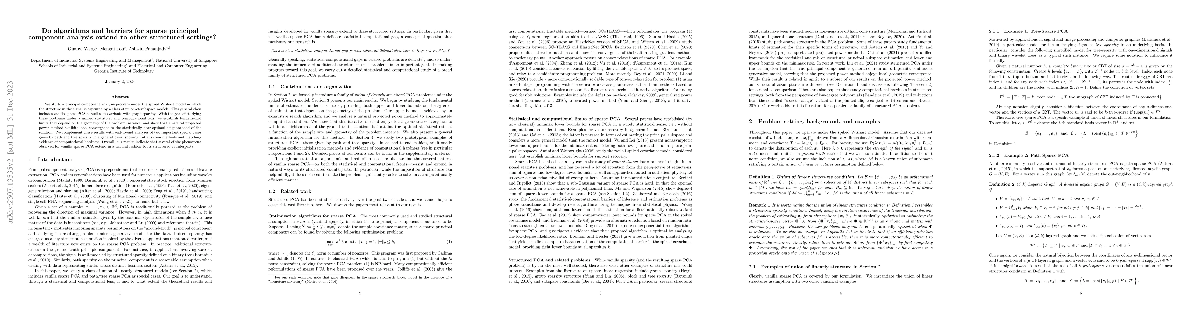 Thumbnail for Do algorithms and barriers for sparse principal component analysis
  extend to other structured settings?