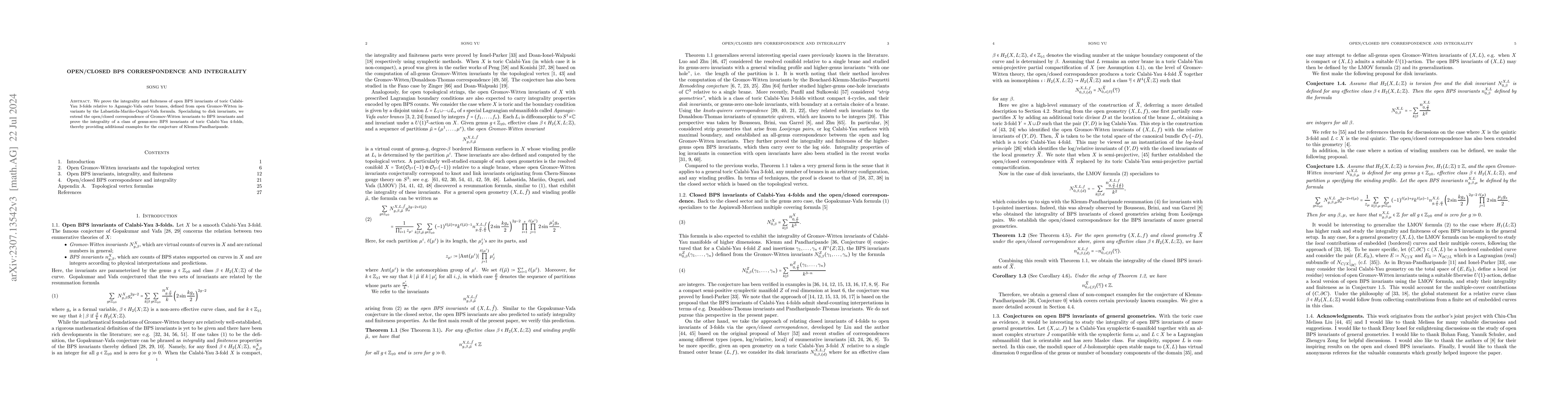 Thumbnail for Open/Closed BPS Correspondence and Integrality