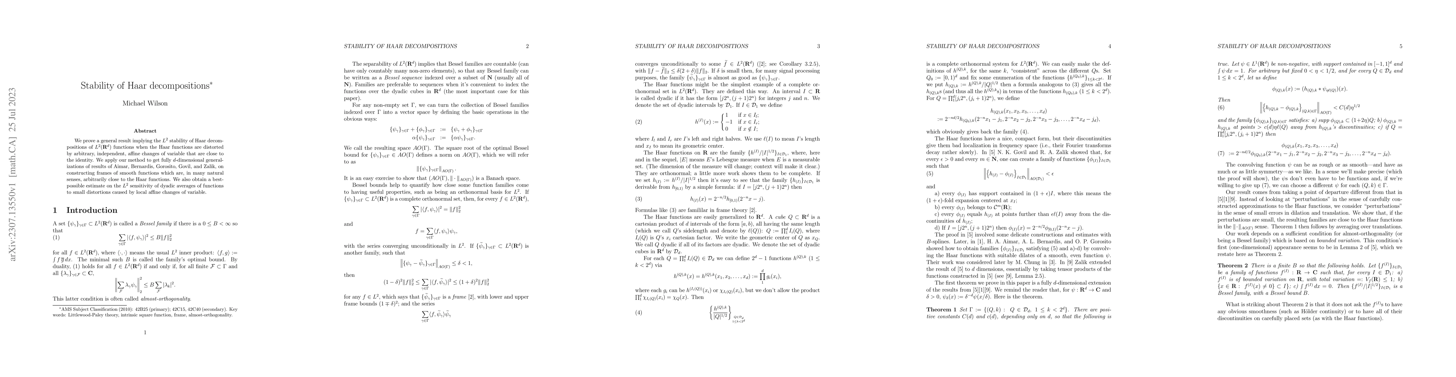 Thumbnail for Stability of Haar decompositions