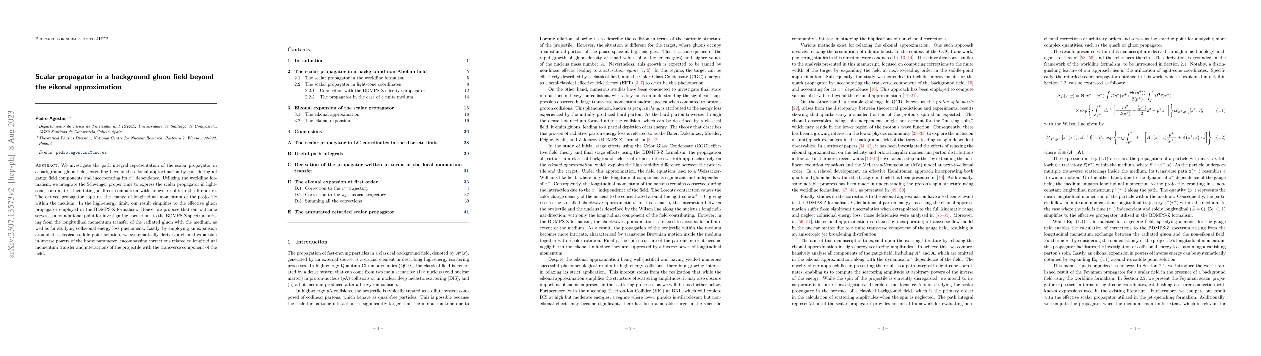 Thumbnail for Scalar propagator in a background gluon field beyond the eikonal
  approximation