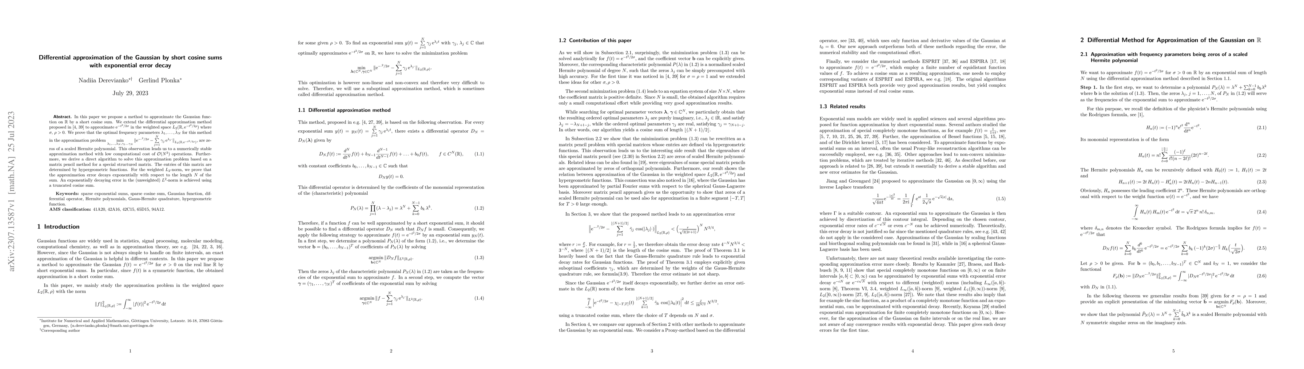 Thumbnail for Differential approximation of the Gaussian by short cosine sums with
  exponential error decay