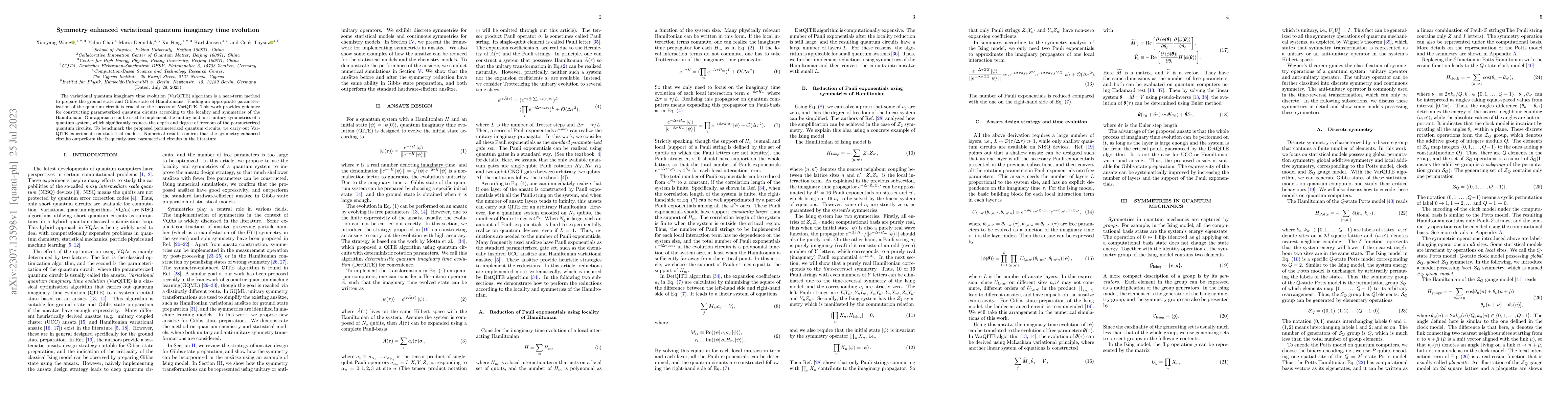 Thumbnail for Symmetry enhanced variational quantum imaginary time evolution