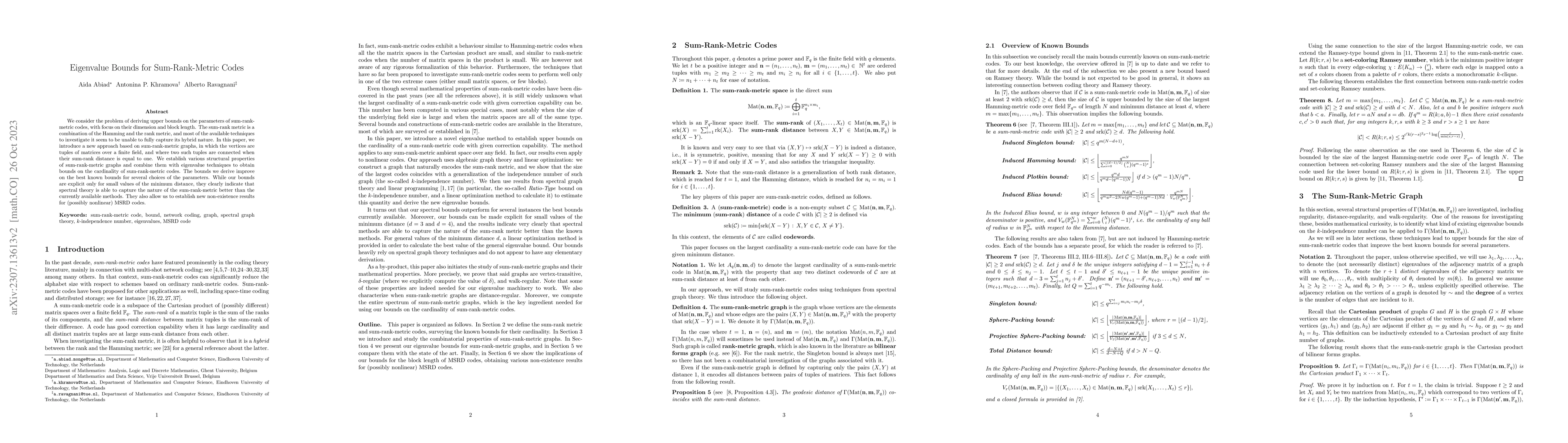 Thumbnail for Eigenvalue Bounds for Sum-Rank-Metric Codes