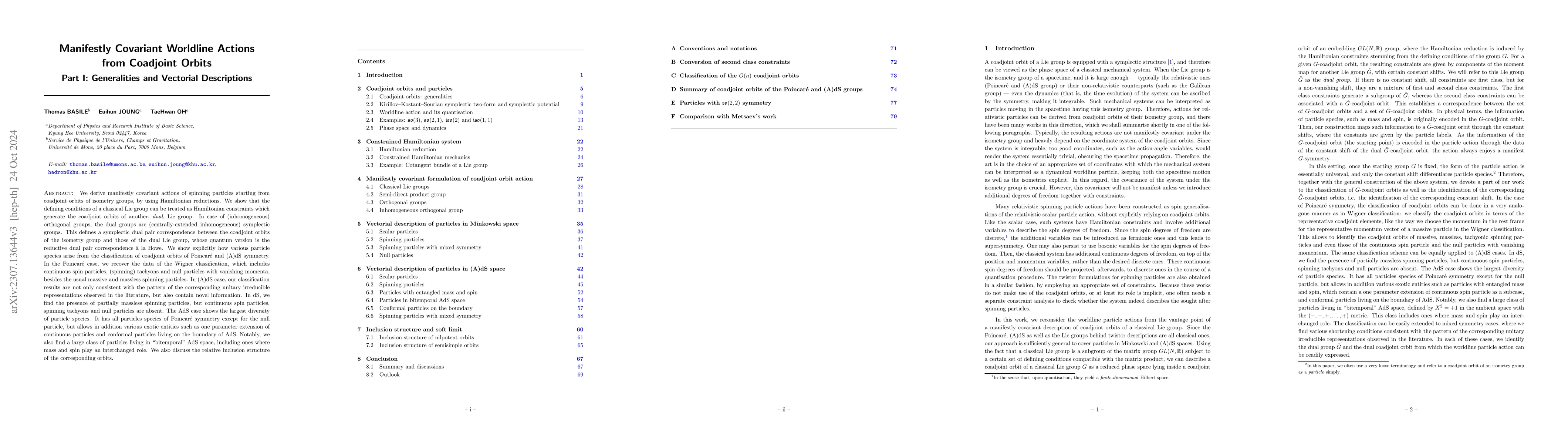 Thumbnail for Manifestly Covariant Worldline Actions from Coadjoint Orbits. Part I:
  Generalities and Vectorial Descriptions