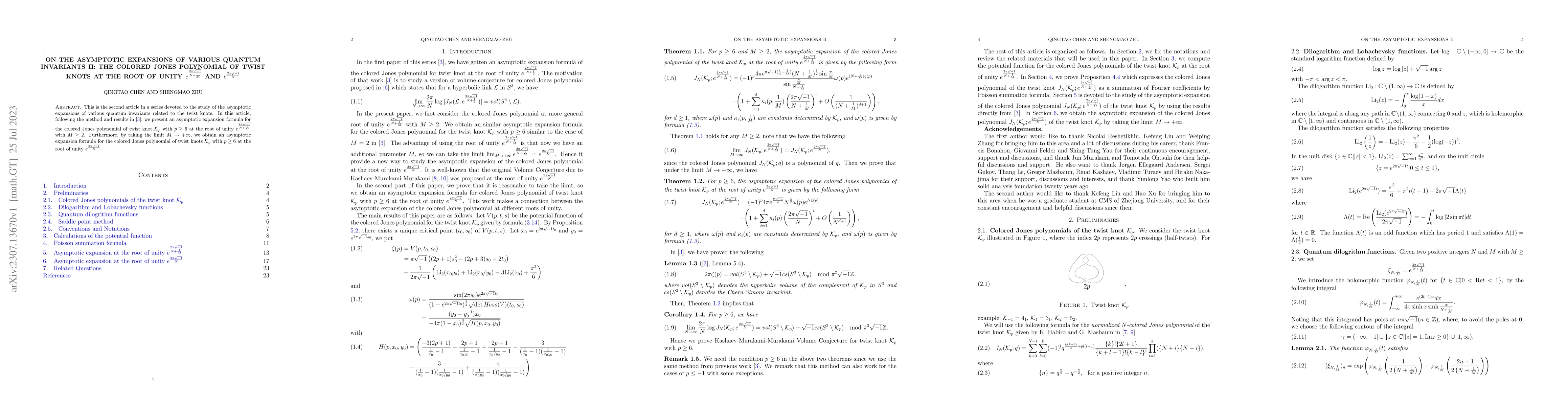 Thumbnail for On the asymptotic expansions of various quantum invariants II: the
  colored Jones polynomial of twist knots at the root of unity
  $e^{\frac{2\pi\sqrt{-1}}{N+\frac{1}{M}}}$ and $e^{\frac{2\pi\sqrt{-1}}{N}}$