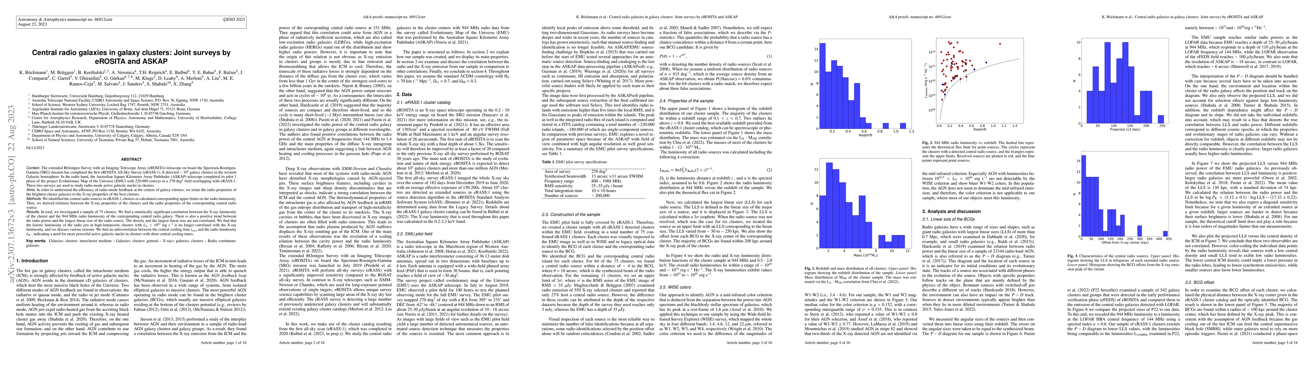 Thumbnail for Central radio galaxies in galaxy clusters: Joint surveys by eROSITA and
  ASKAP