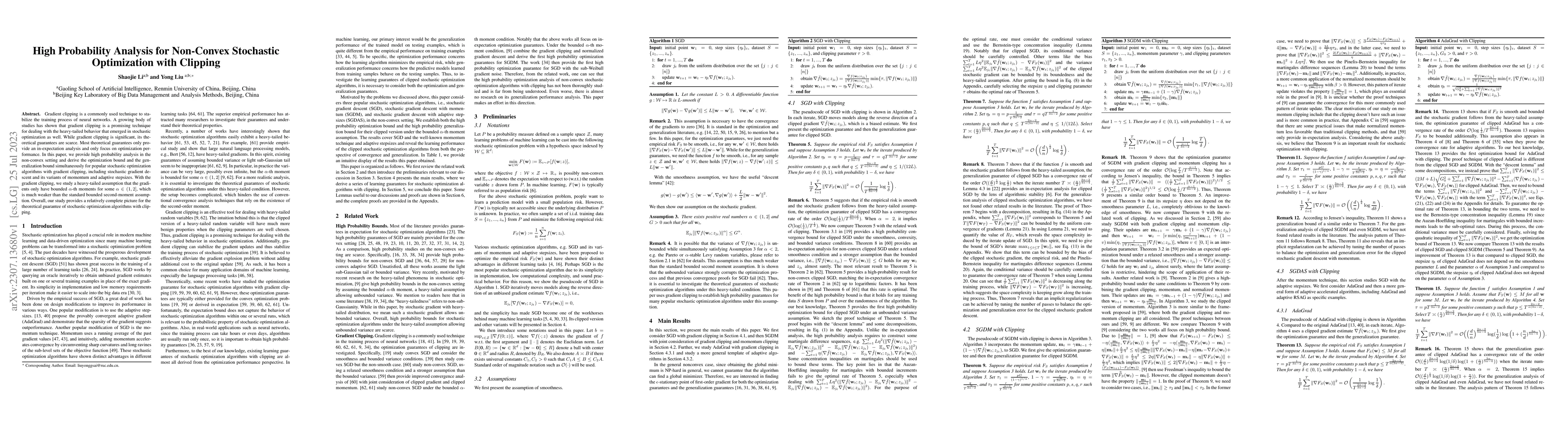 Thumbnail for High Probability Analysis for Non-Convex Stochastic Optimization with
  Clipping