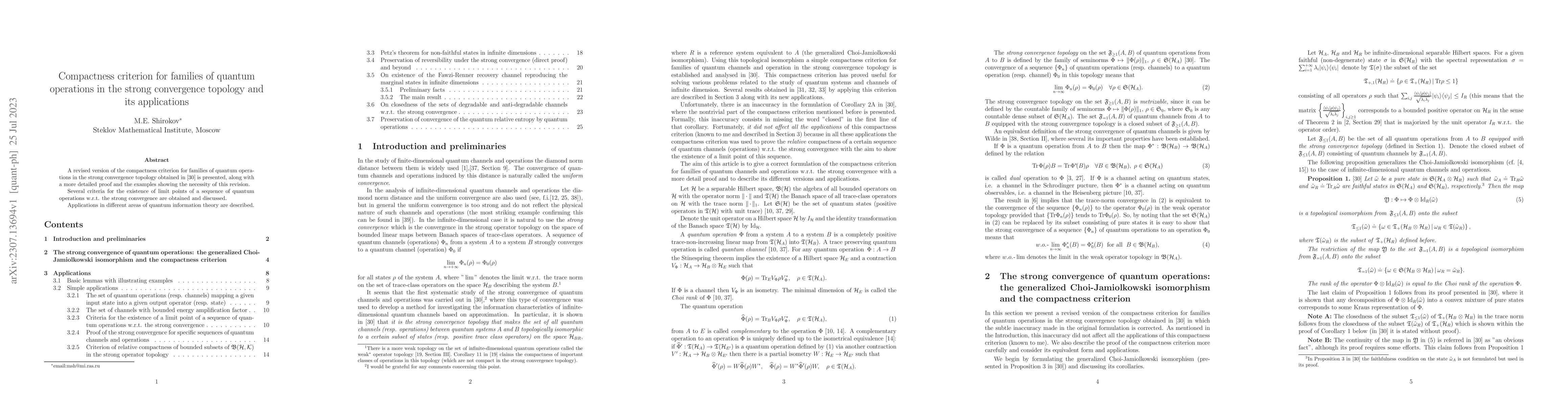 Thumbnail for Compactness criterion for families of quantum operations in the strong
  convergence topology and its applications