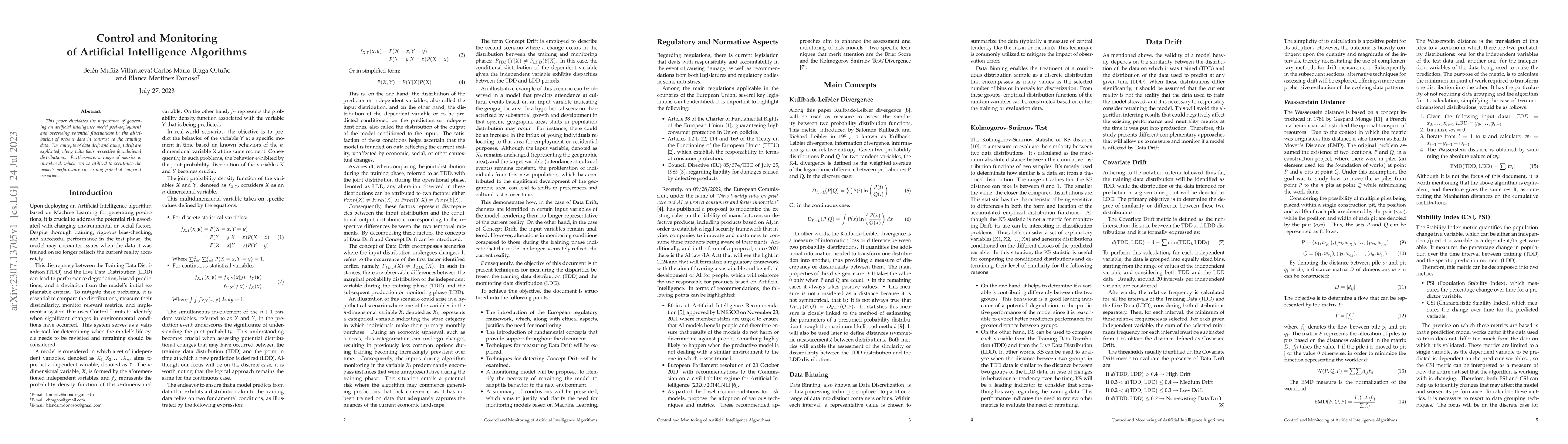 Thumbnail for Control and Monitoring of Artificial Intelligence Algorithms