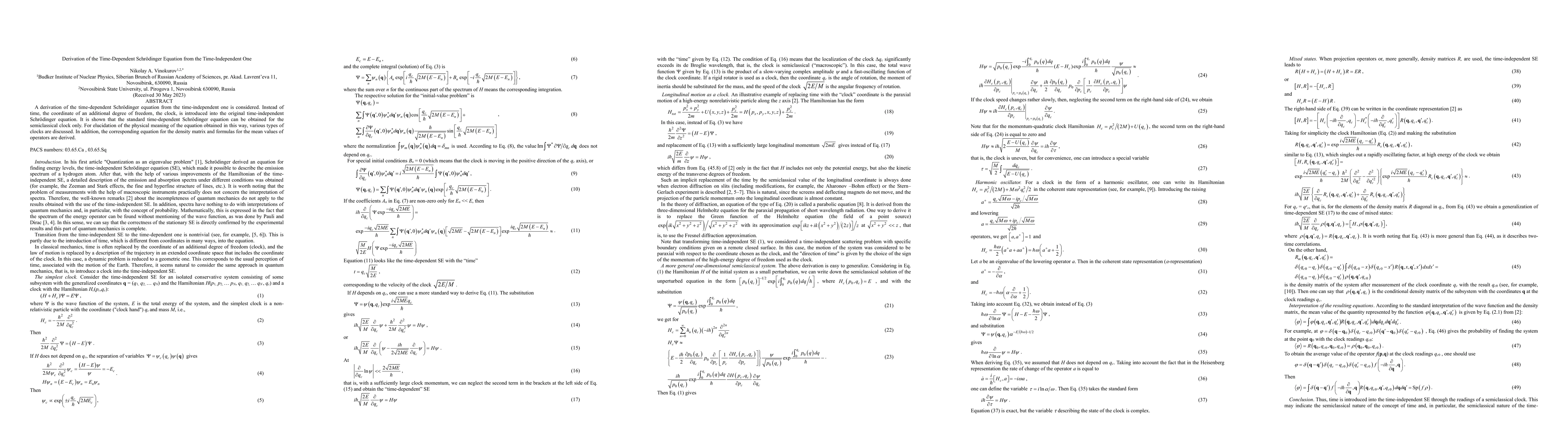 Thumbnail for Derivation of the Time-Dependent Schr\"odinger Equation from the
  Time-Independent One