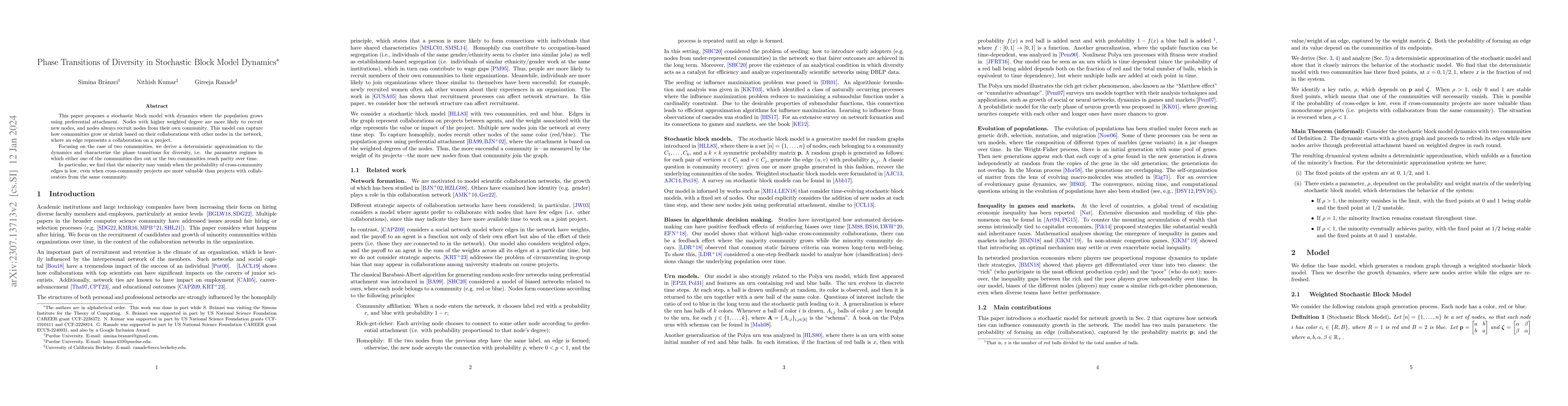Thumbnail for Phase Transitions of Diversity in Stochastic Block Model Dynamics