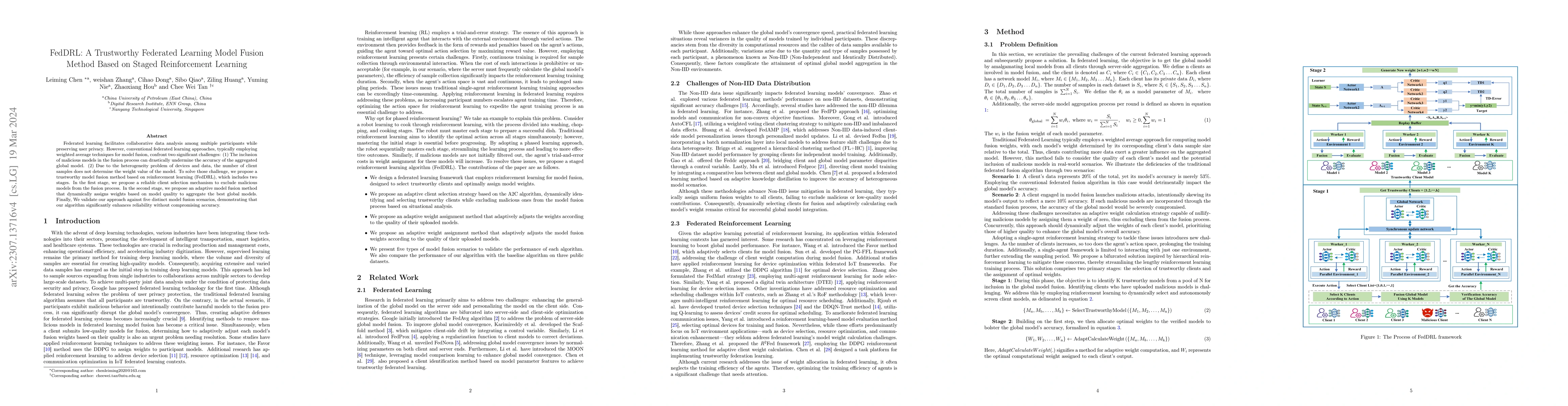 Thumbnail for FedDRL: A Trustworthy Federated Learning Model Fusion Method Based on
  Staged Reinforcement Learning